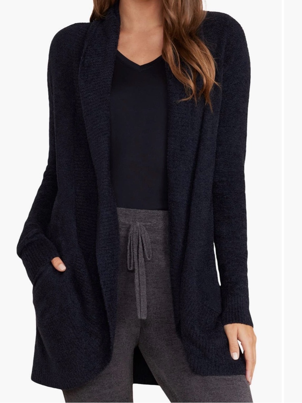 Barefoot Dreams Black Women’s Open-Front Circle Cardigan